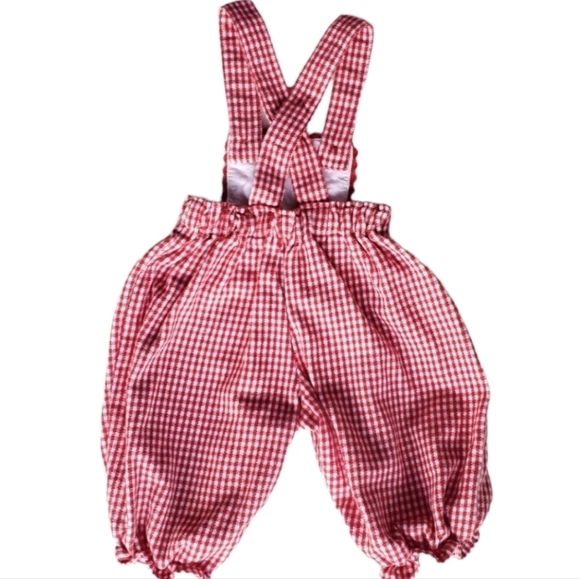 Vintage A Little Angel Overalls Red|White Bear Checkered Baby 6-9 Months  - Picture 2 of 5